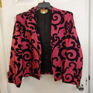 Painted Pony sz XL pink taffeta black velvet blazer Retro 80s 90s Wearable Art‎